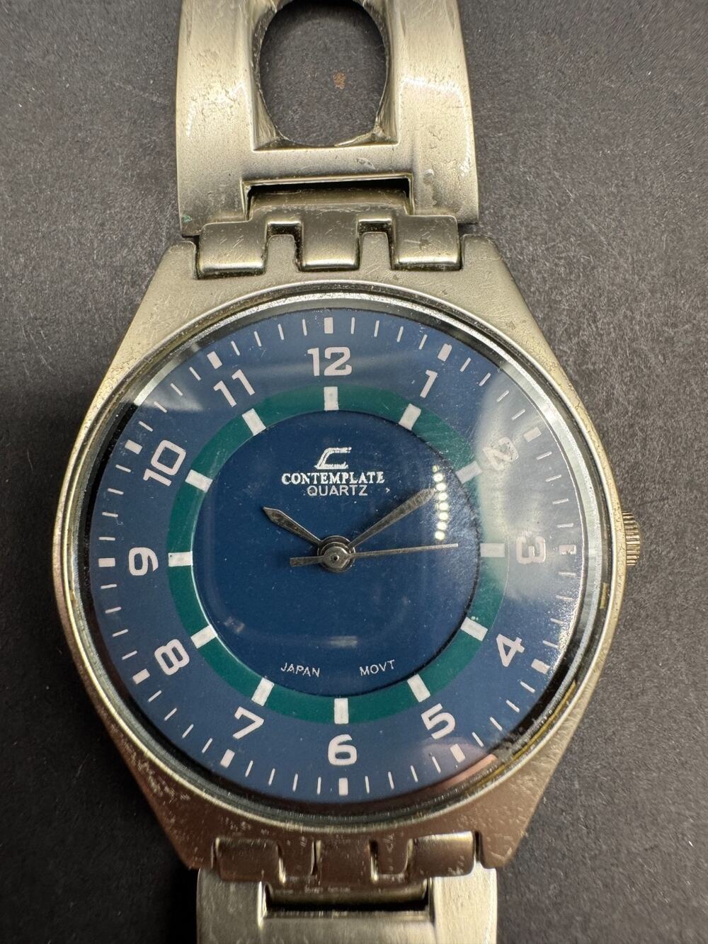 Vintage Contemplate Quartz Watch Silver Tone Blue Dial 701G Water Resistant 33mm